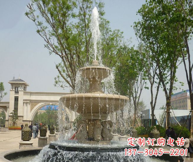 山西精美多层喷泉雕塑，营造出优美水乐园