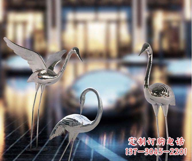 山西精致镜面不锈钢仙鹤雕塑