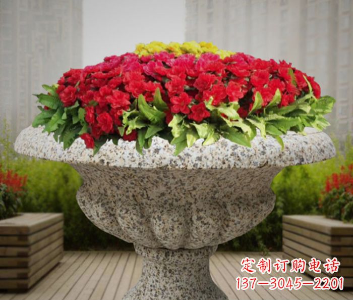 山西中领雕塑精美花岗岩花盆小区石雕