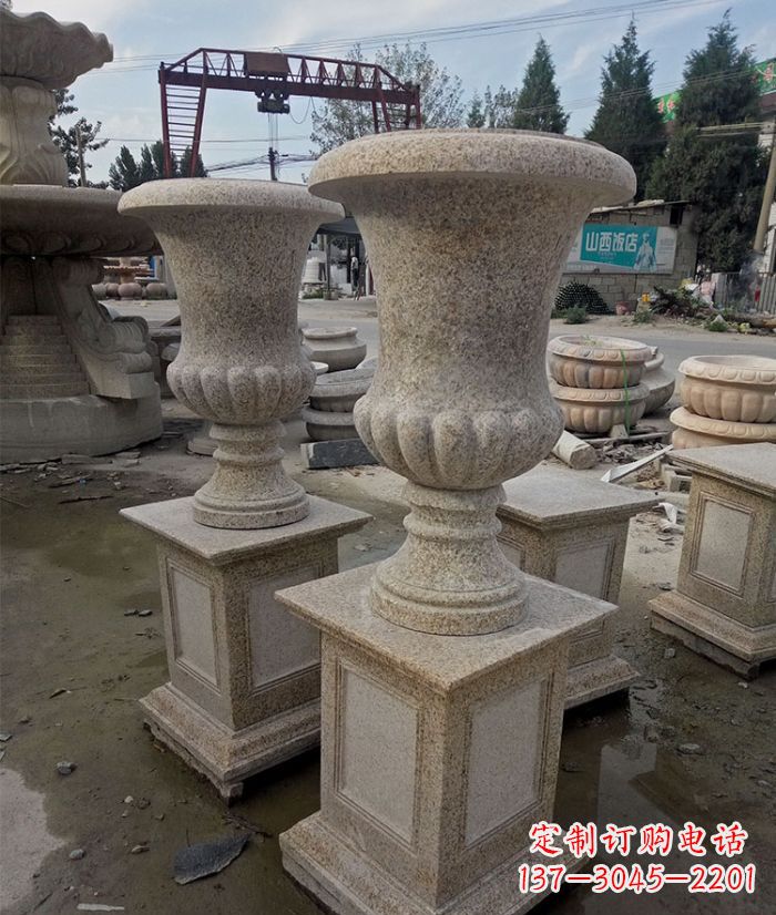 山西花岗岩欧式花钵小区石雕花盆