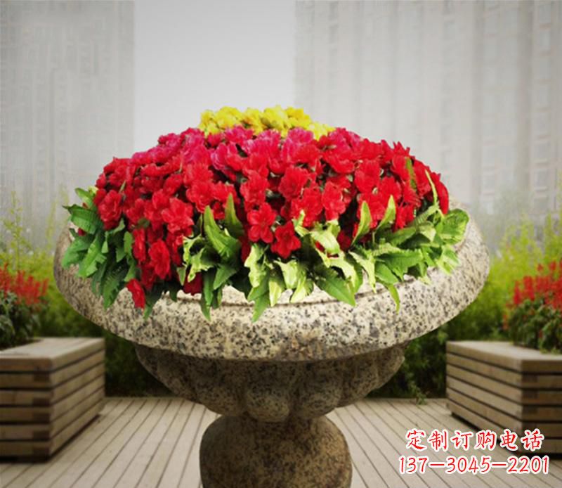 山西花岗岩小区景观花盆雕塑:精美艺术设计