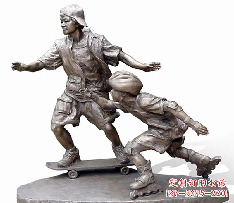 山西激情滑板,艺术雕塑:城市滑冰男孩铜雕