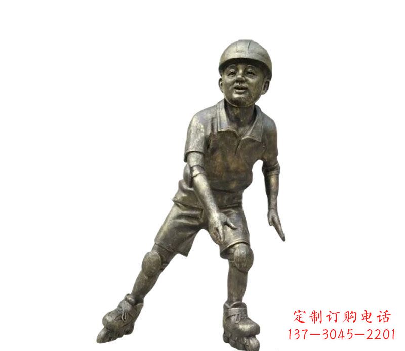 山西滑轮滑的儿童铜雕