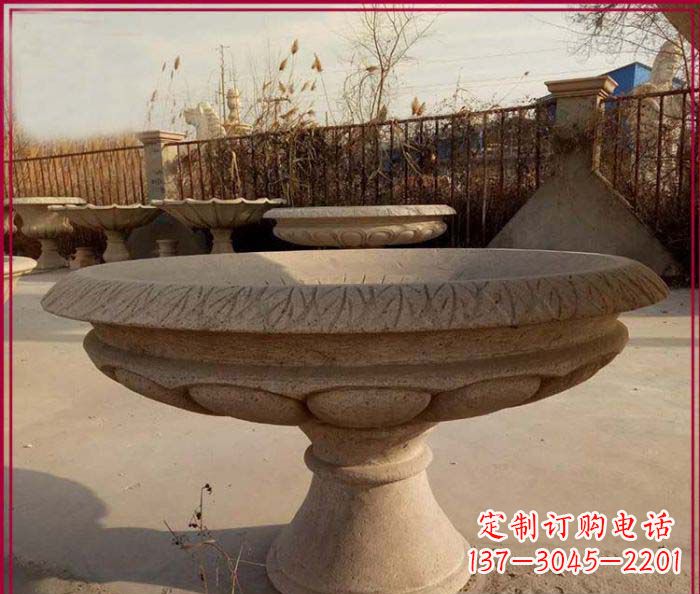山西黄锈石花盆雕塑，让花园更加美丽
