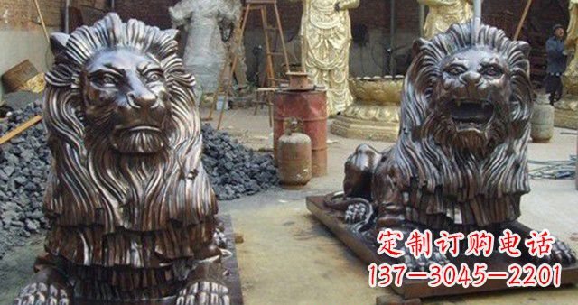 山西汇丰铜狮子雕塑,令人叹为观止