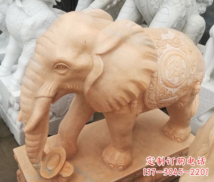 山西吉祥如意大象晚霞红门口石雕 (6)