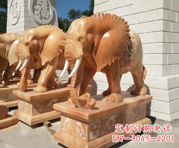 山西吉祥如意大象晚霞红门口石雕 (3)
