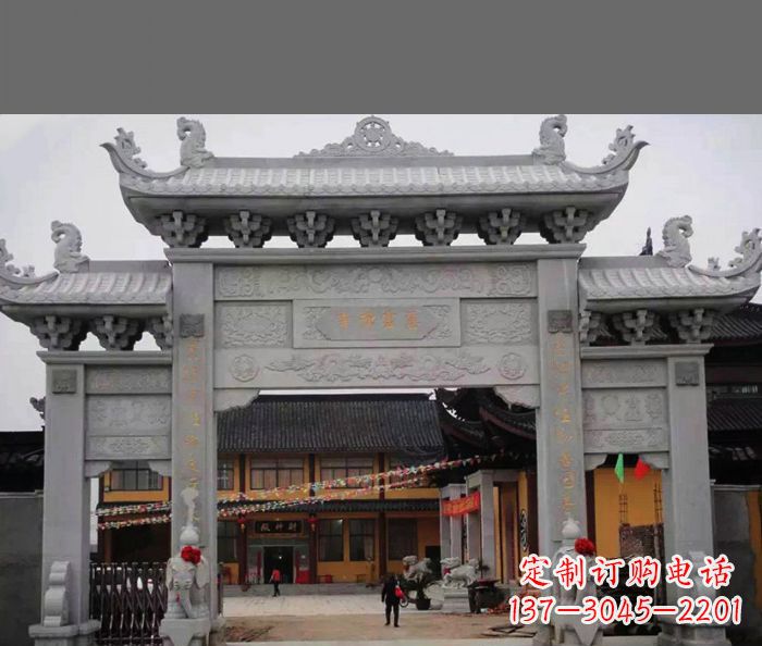 山西专业街边道路三门石牌坊雕塑制作