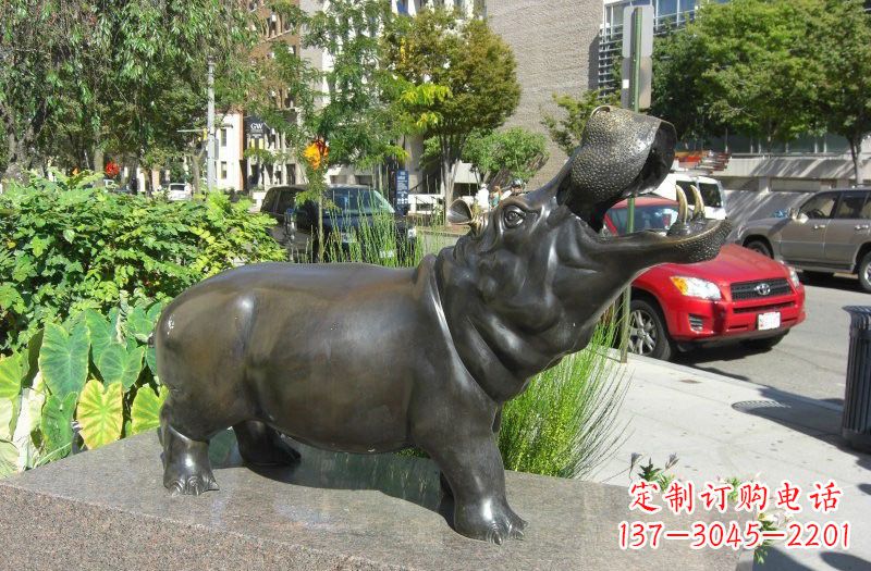 山西街边河马铜雕