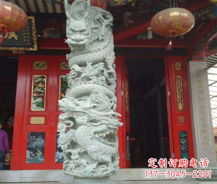 山西景区大理石龙柱石雕