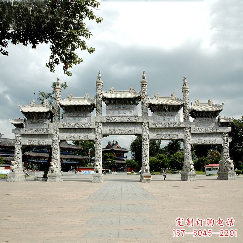 山西精美五门石牌坊雕塑定制