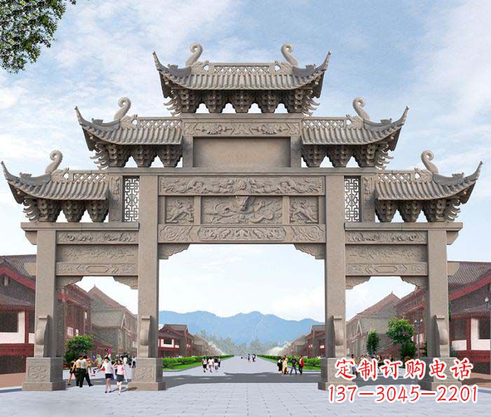 山西景区三门石雕牌楼——精美雕塑定制