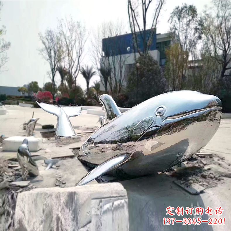 山西奇特美观的镜面不锈钢鲸鱼雕塑