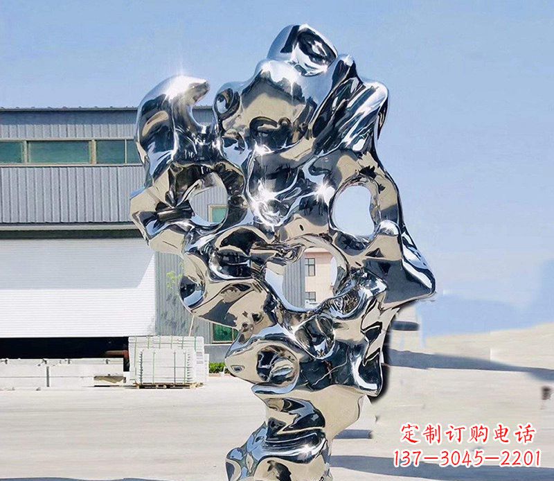 山西太湖石雕塑,完美结合不锈钢镜面