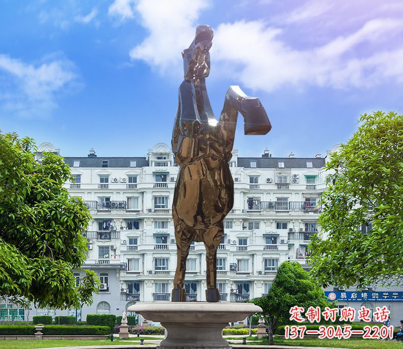 山西镜面城市不锈钢奔马雕塑