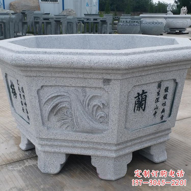 山西兰花-中式砂岩花盆雕塑