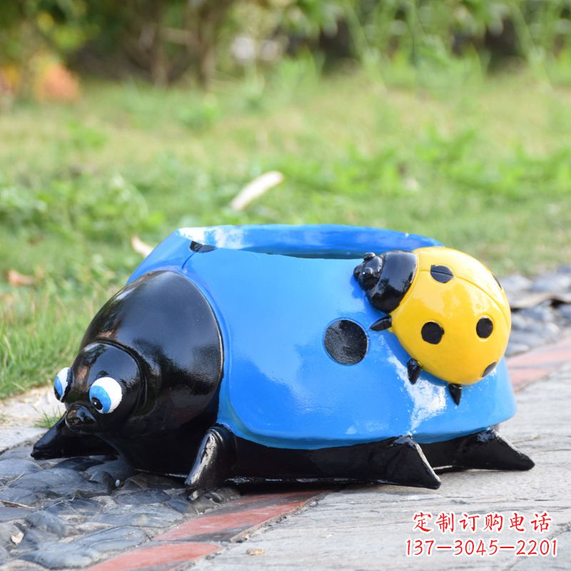 山西蓝色玻璃钢七星瓢虫花盆雕塑