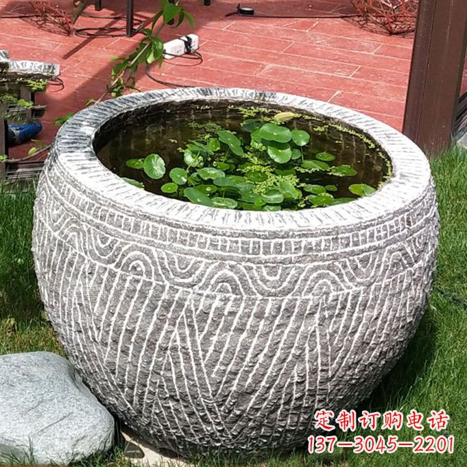 山西老青石花盆雕塑:独特的家居艺术装饰
