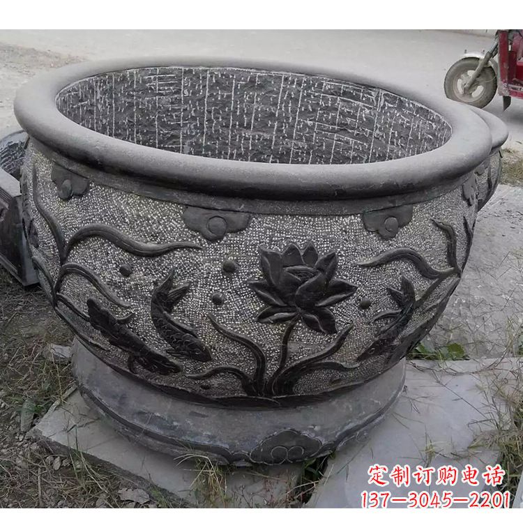 山西传统宁波老青石水缸雕塑