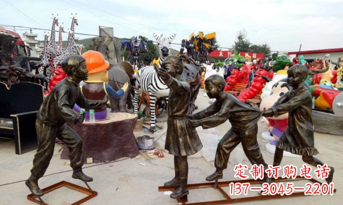 山西老鹰捉小鸡儿童嬉戏铜雕