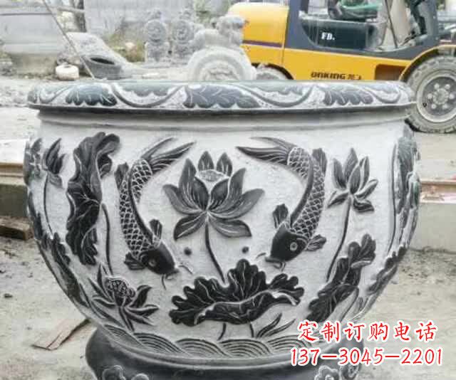 山西鲤鱼石浮雕水缸,清新雅致