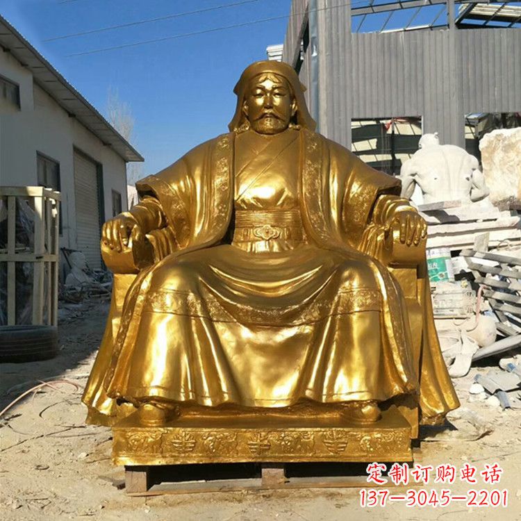 山西鎏金成吉思汗铜雕-中国历史伟人古代著名人物雕像