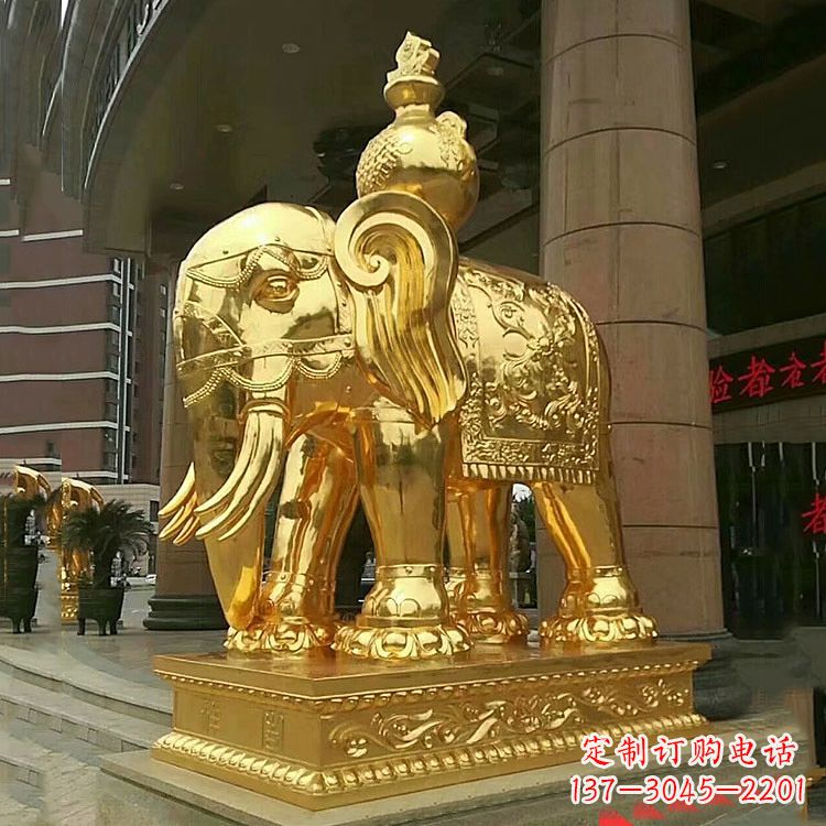 山西鎏金大门大象铜雕-宾馆商场看门招财吉祥动物雕塑