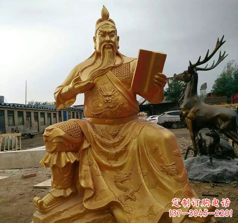 山西鎏金关公铜雕塑,历久弥新