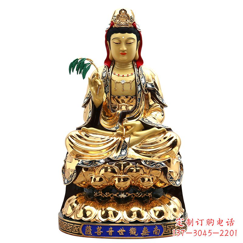 山西鎏金莲花观音纯铜佛像雕塑