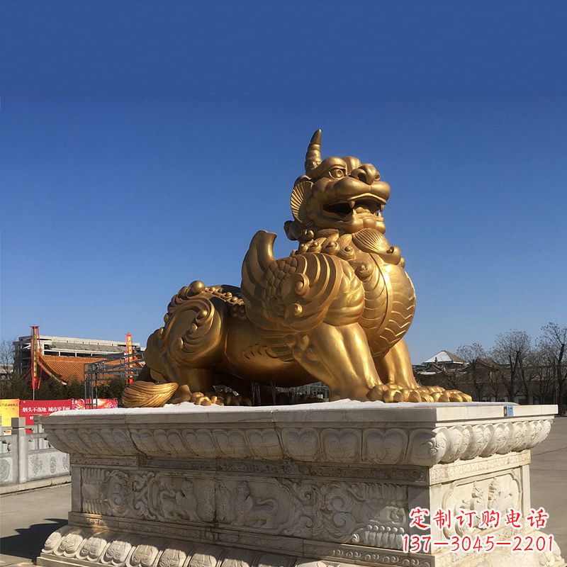 山西鎏金铜雕獬豸-公园园林神兽动物雕塑