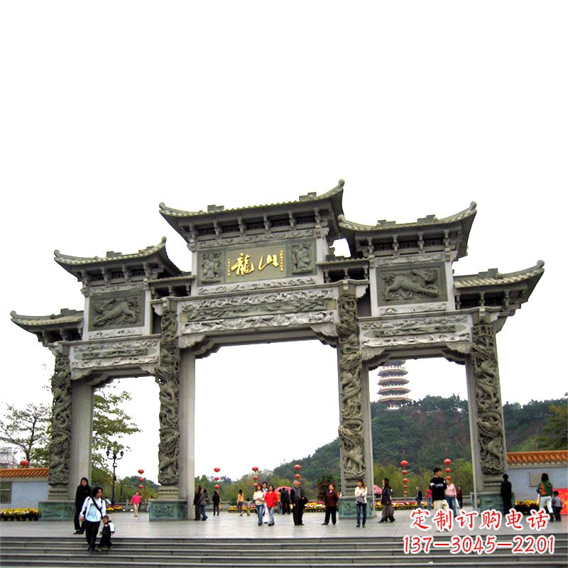 山西龙山景区大型石头雕塑牌楼,定制之选