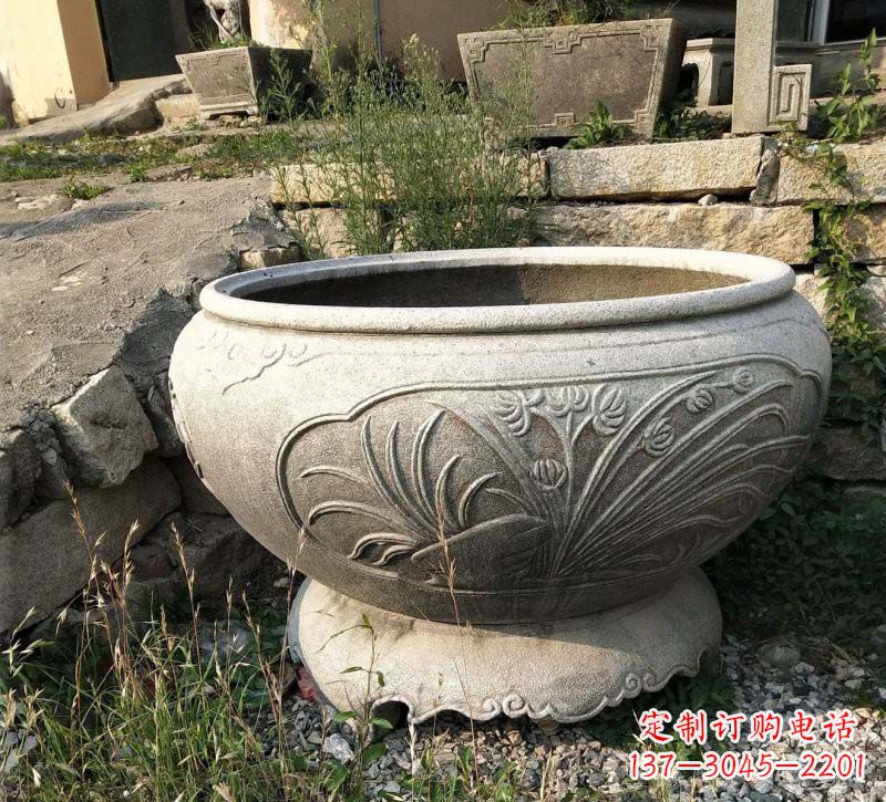 山西中领雕塑梅兰竹菊浮雕石水缸