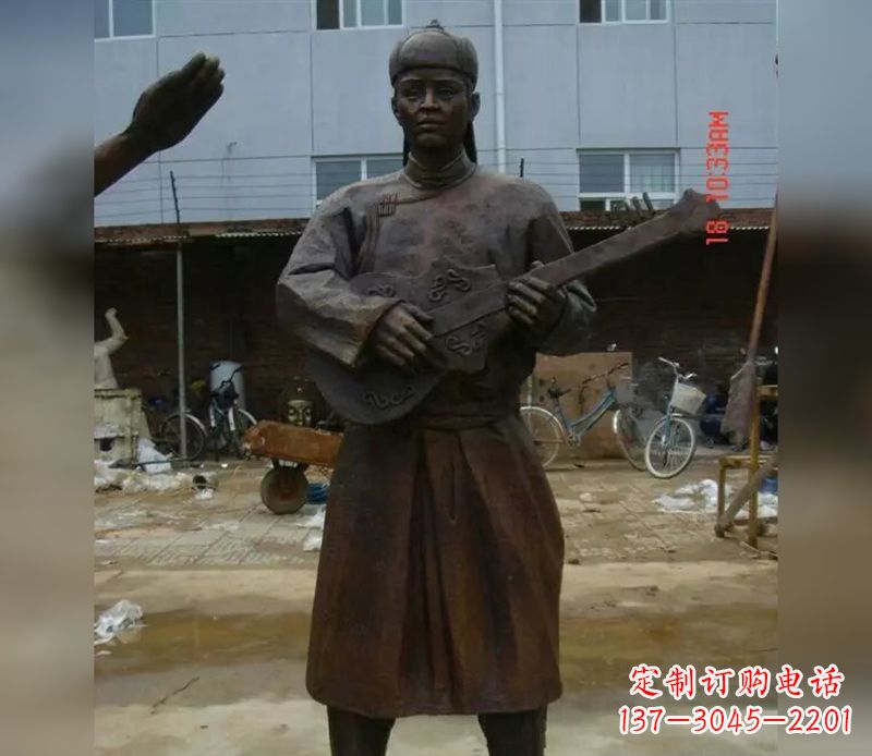 山西蒙古族男人演奏公园人物铜雕