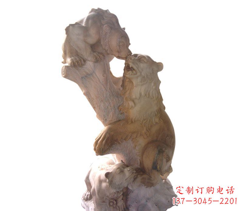 山西母子狗熊石雕公园动物雕塑