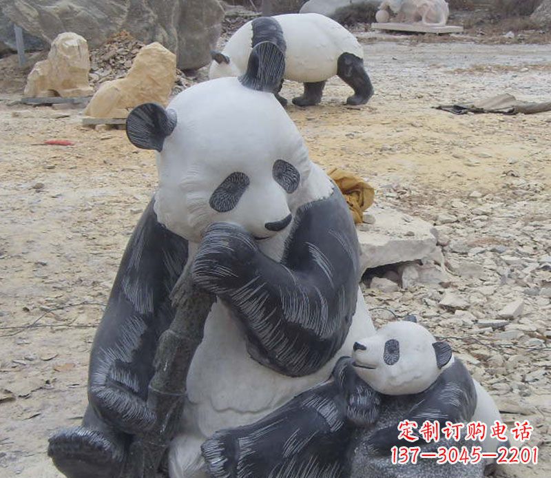 山西母子熊猫石雕仿真动物雕塑