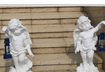 山西领雕塑-汉白玉小天使公园西方人物路灯石雕
