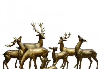 山西精致精美，欣赏黄铜色鹿群雕塑