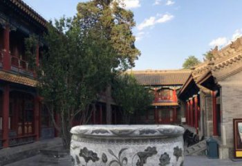 山西连年有鱼石浮雕圆形荷花水缸