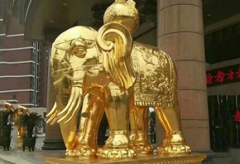 山西鎏金大门大象铜雕，招财辟邪吉祥动物雕塑