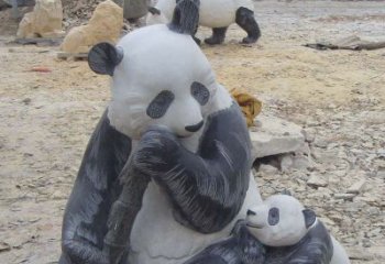 山西母子熊猫石雕仿真动物雕塑