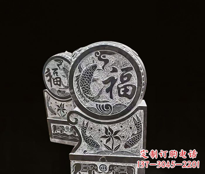 山西年年有余雕塑-门墩仿古抱鼓石