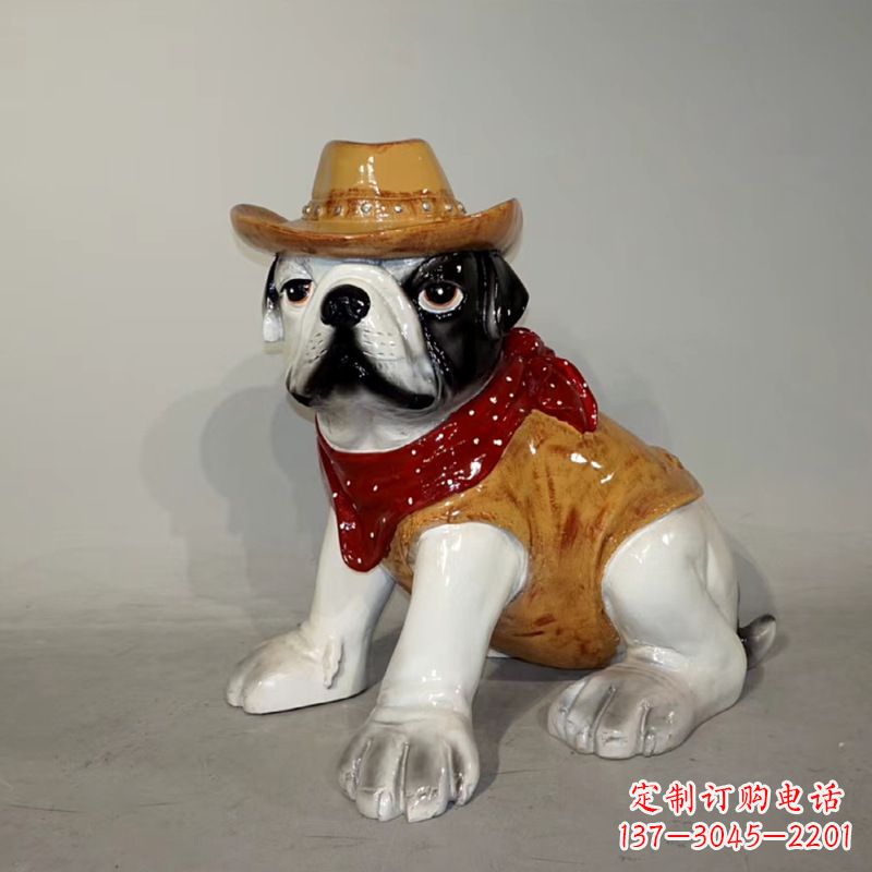 山西任性可爱的牛仔造型斗牛犬雕塑