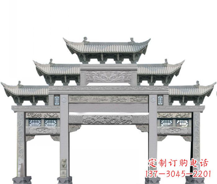 山西农村三门牌坊石雕 (6)