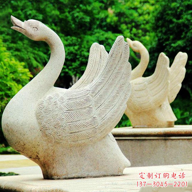 山西高雅优美的砂岩天鹅雕塑
