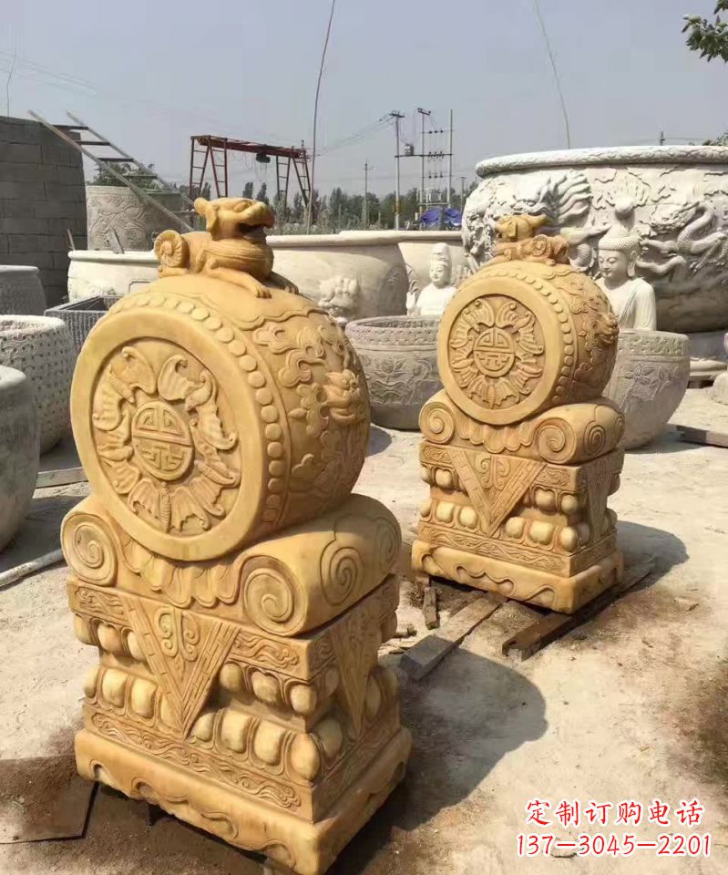 山西福瑞貔貅抱鼓石雕塑,传承中国古老文化