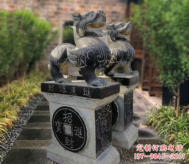 山西貔貅石雕小区看门雕塑