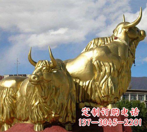 山西漆金牦牛铜雕