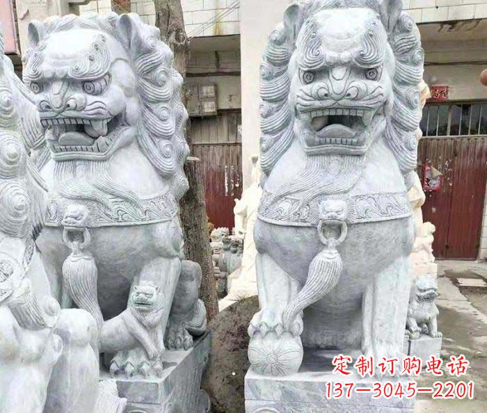 山西企业景观大理石狮子石雕 (2)