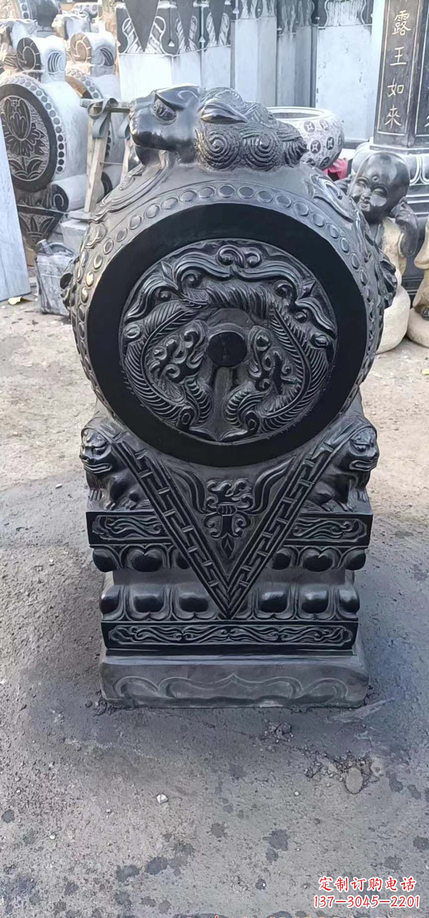 山西门墩石雕,营造青石抱鼓石之美