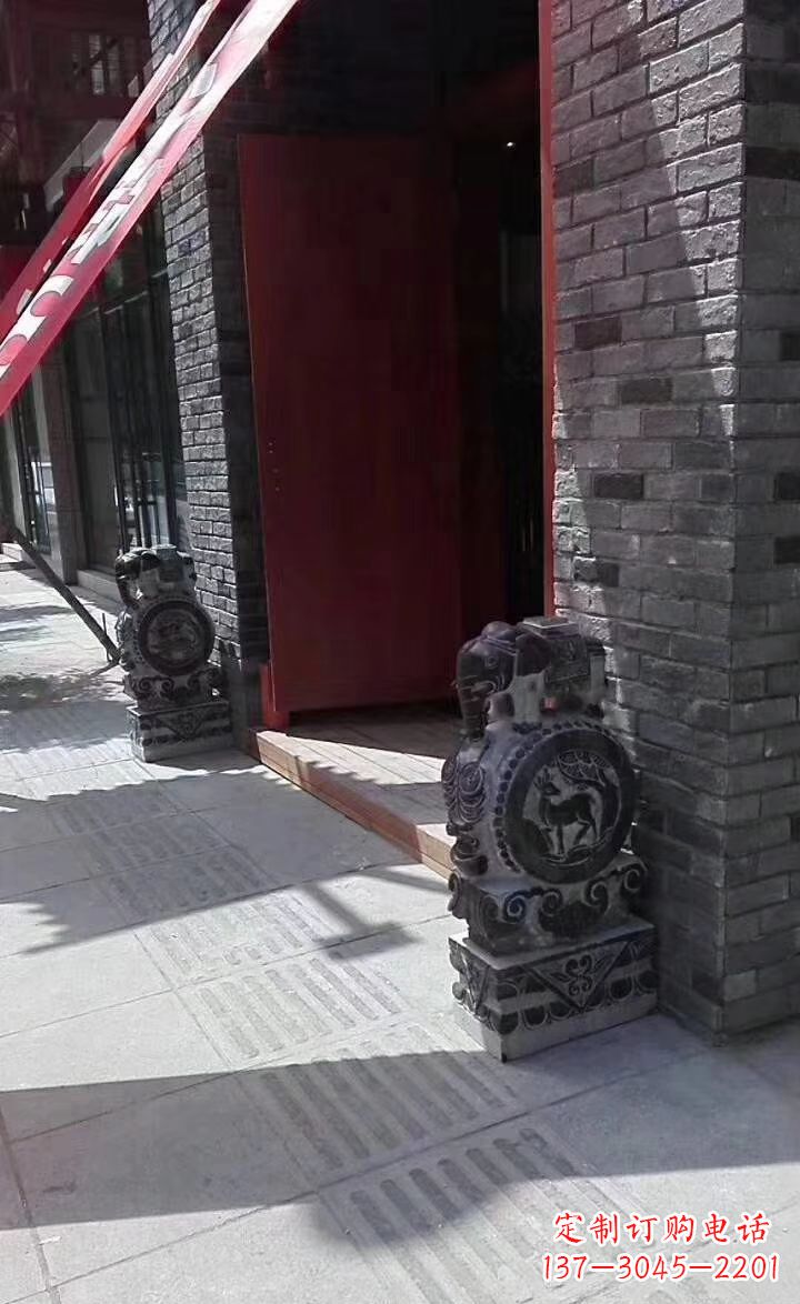 山西青石雕刻大象门墩抱鼓石